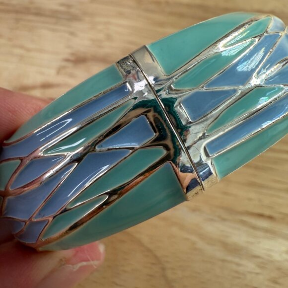 Tommy Bahama Womens Hinged Bangle Bracelet Green & Blue Enamel Silver-Tone 7.75" - Picture 9 of 14